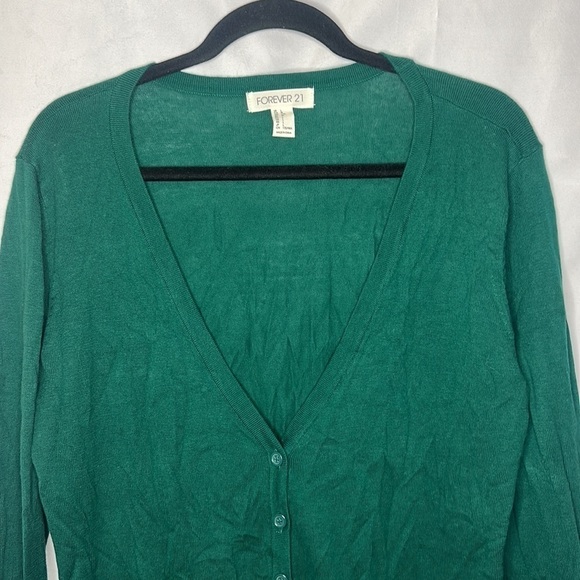 GREEN FOREVER 21 BUTTON CARDIGAN (L) - Picture 6 of 7